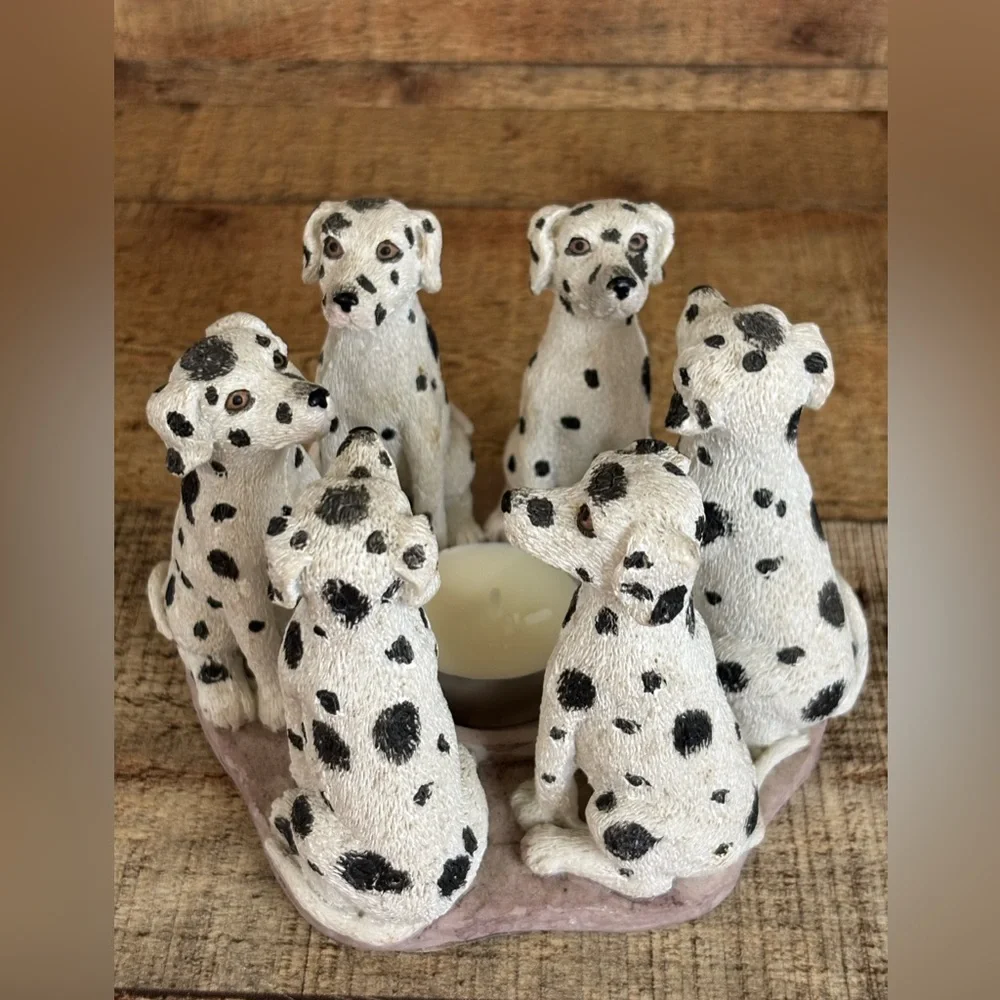 Dalmations Circle Votive Candle Holder Figurine Fire Co. Dogs 2001